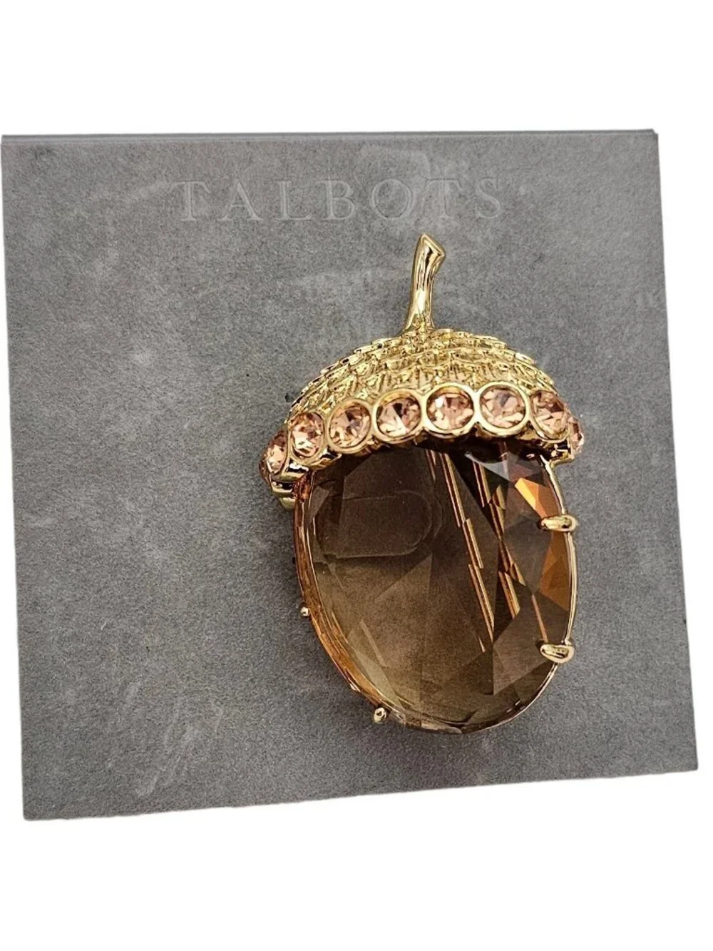 Talbots Pink Crystal Rhinestone, Glass Faceted Acorn Brooch Pin L404